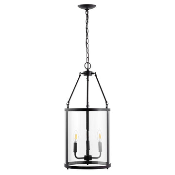 Kinsley 12" Industrial Farmhouse Iron/Glass LED Pendant - JONATHAN Y